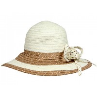 Wide Brim Hats – 12 PCS  - 2 Tones w/ Flower - White - HT-H2269WT